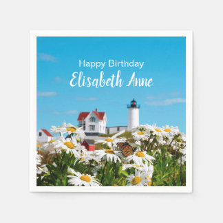 Nautical Summer Birthday Nubble Maine Lighthouse Pappersservett