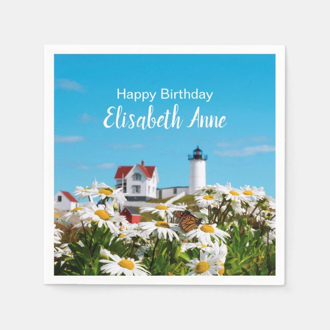 Nautical Summer Birthday Nubble Maine Lighthouse Pappersservett (Framsidan)