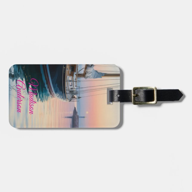 Nautical Sunset Sailboat-Personlig Bagagebricka (Horisontell Framsida)