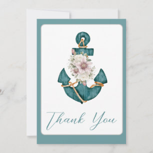 Nautical Teal Aqua Turcos Blue Blommigt Anchor Tack Kort