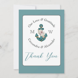 Nautical Teal Aqua Turcos Blue Blommigt Anchor Tack Kort