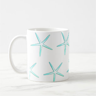 Nautical Teal Blue White Starfish Mönster Gift Kaffemugg