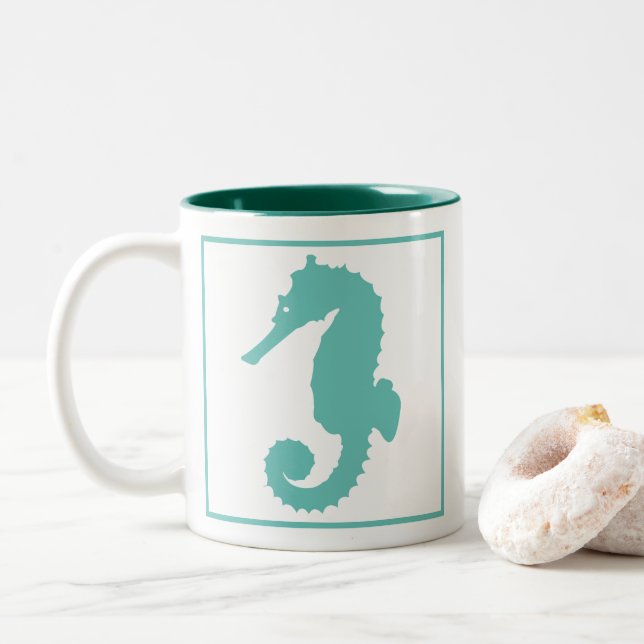 Nautical Teal Seahorse Två-Tonad Mugg (Med munk)