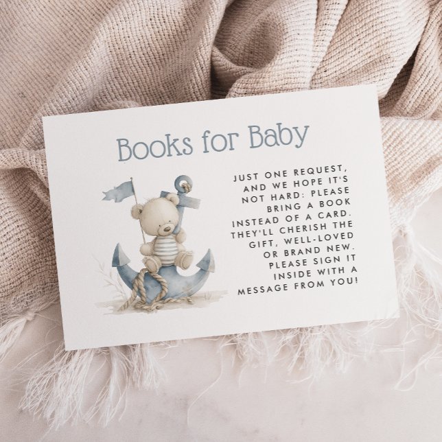 Nautical Teddy Bear Baby Shower Books for Baby Tilläggskort (Skapare uppladdad)