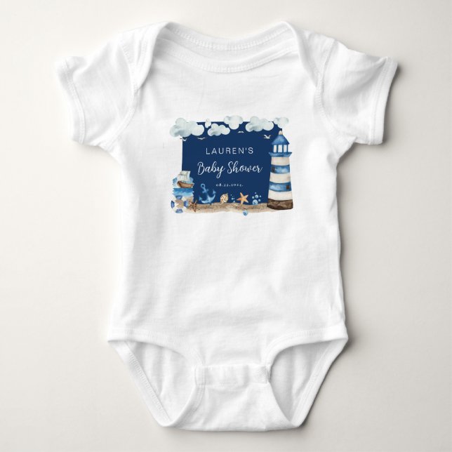 Nautical Tema Baby Shower Baby Onesie T Shirt (Framsida)