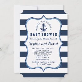 Nautical Theme BABY SHOWER Navy Blue Rand Inbjudningar