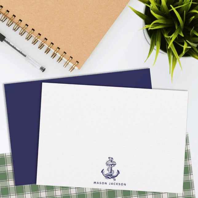 Nautical Theme Navy Blue Anchor Anteckningskort (Skapare uppladdad)