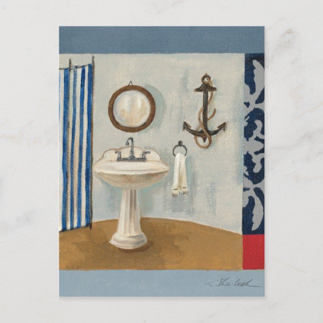 Nautical Thned Bathroom Vykort (Framsida)