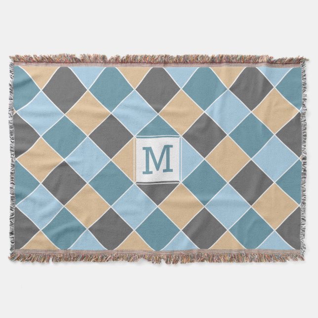 Nautical Tiles anpassningsbar monogram throw filt (Framsidan)