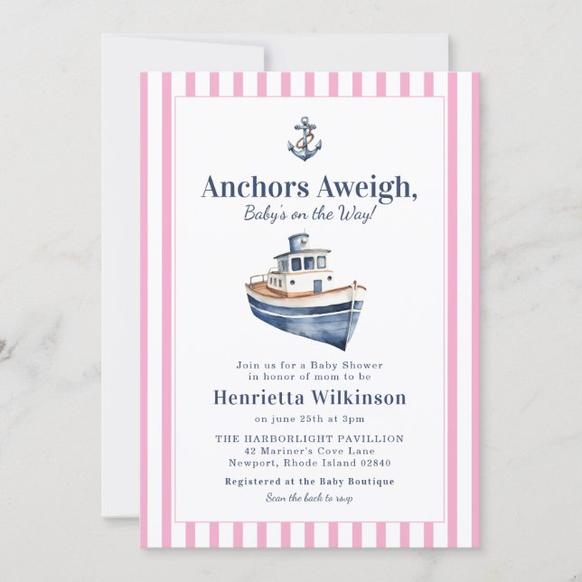 Nautical Vattenfärg Ankare Baby Shower  (Framsida)