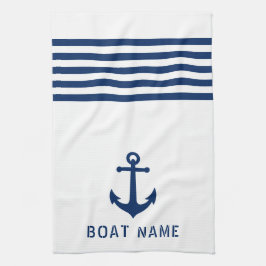 Nautical Vintage Anchor Boat Namn marinblå vit Kökshandduk