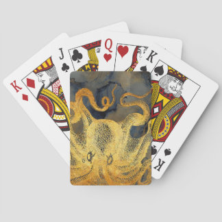 Nautical Vintage Guld Octopus Black Bläck Watercol Casinokort