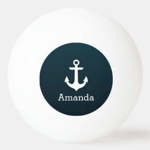 Nautical Vit Ankar Blå Ombre Personligt Namn Pingisboll
