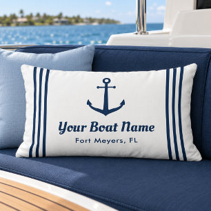 Nautical Vit Navy Ankare Rand Boat Namn Lumbarkudde