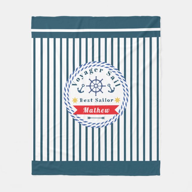 Nautical Voyager Best Sailor White Fleece Blanket (Framsidan)
