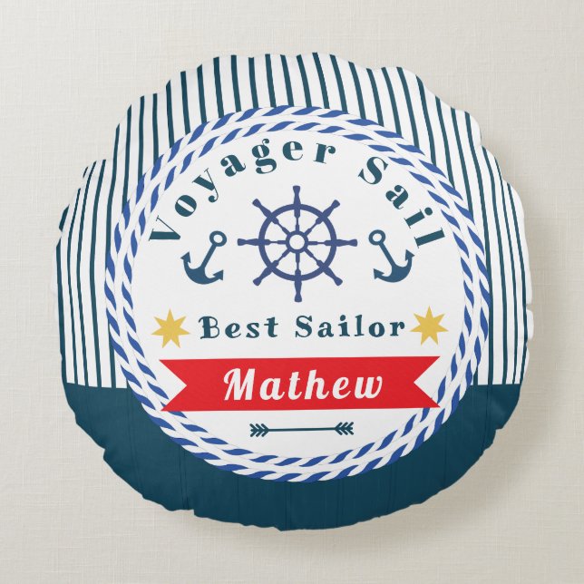 Nautical Voyager Best Sailor White Rund Kudde (Framsidan)
