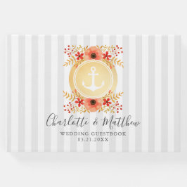 Nautical Watercolor Blommig Guld Ankar Bröllop Gästböcker