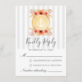 Nautical Watercolor Blommigt Guld Anchor OSA kort