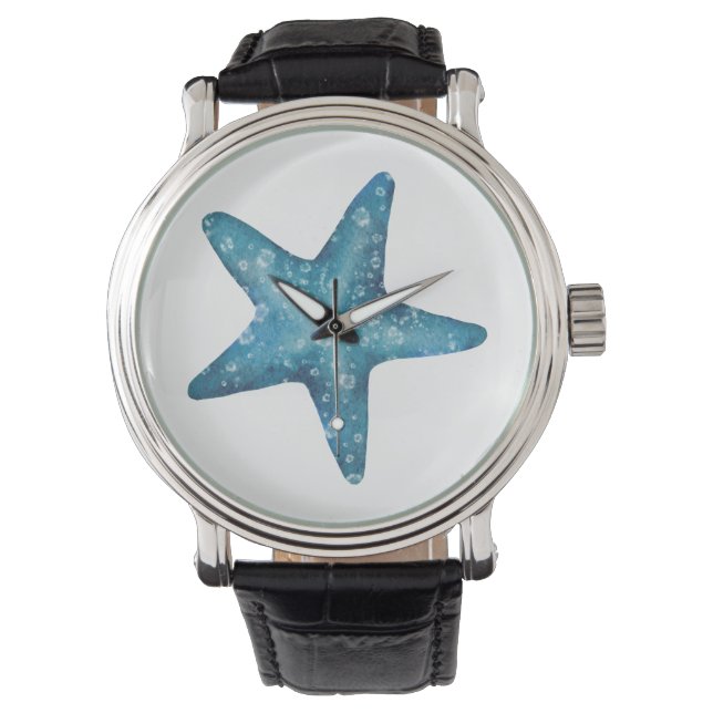 Nautical Watercolor Blue Starfish Armbandsur (Framsida)