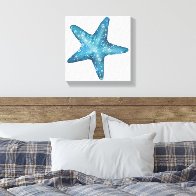Nautical Watercolor Blue Starfish Canvastryck (Insitu (sovrum))