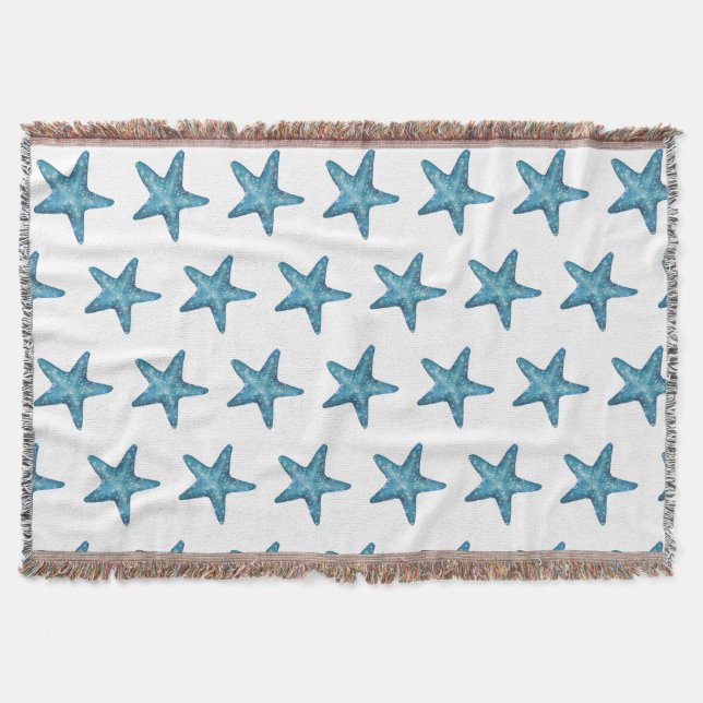 Nautical Watercolor Blue Starfish Filt (Framsidan)