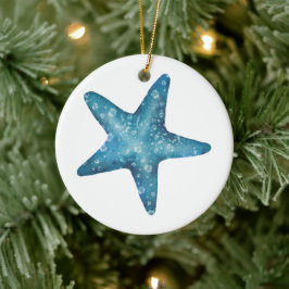 Nautical Watercolor Blue Starfish Julgransprydnad Keramik