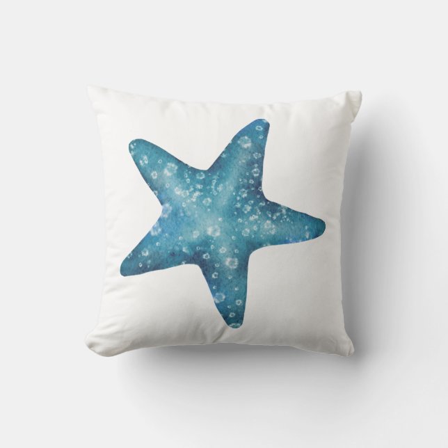Nautical Watercolor Blue Starfish Kudde (Framsida)