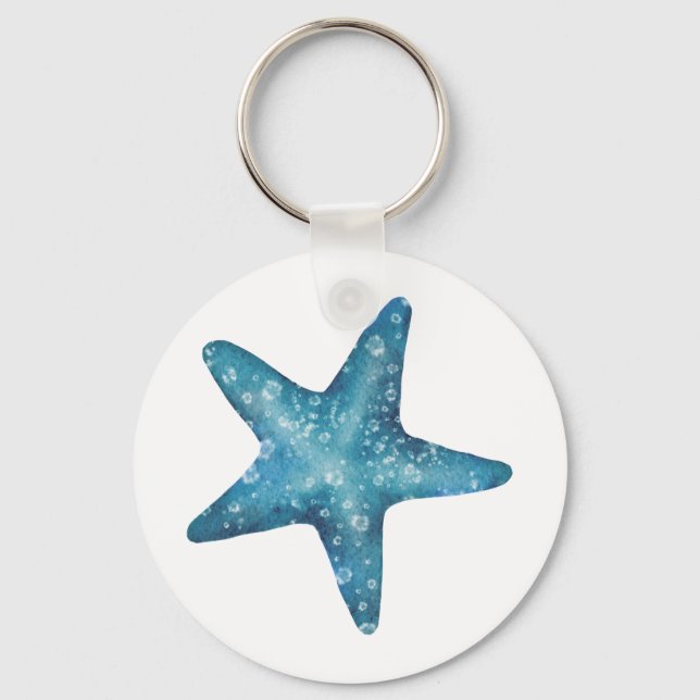 Nautical Watercolor Blue Starfish Nyckelring (Framsida)