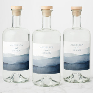 Nautical Watercolor Bröllop Spritflaskor Etikett