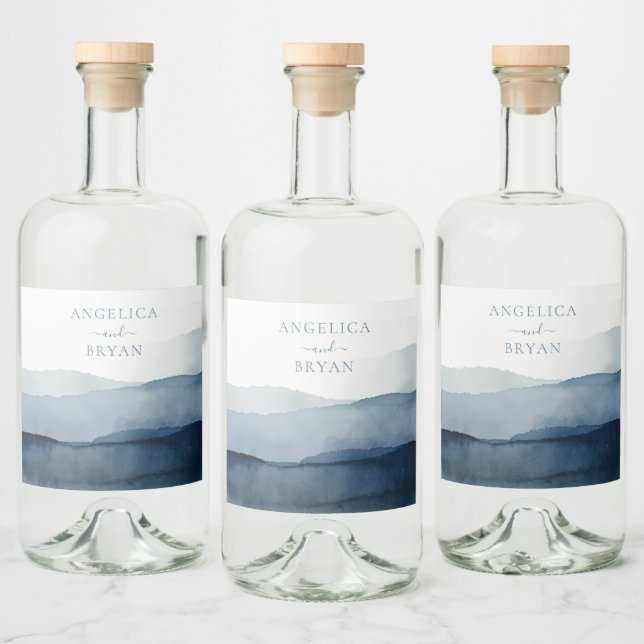 Nautical Watercolor Bröllop Spritflaskor Etikett (Flaskor)