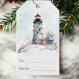 Nautical Watercolor Lighthouse-jul Presentetikett