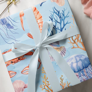 Nautical Watercolor Mönster: Coral Reef Devices Presentpapper