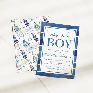 Nautical Watercolor Navy Blue Boy Baby Shower Inbjudningar