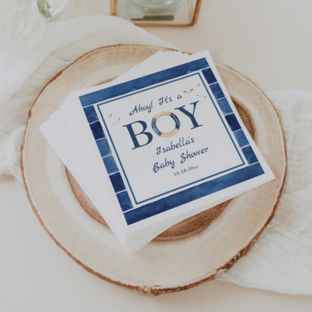 Nautical Watercolor Navy Blue Boy Baby Shower Pappersservett (Skapare uppladdad)