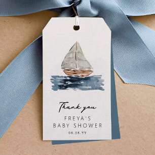 Nautical Watercolor Sailboat Shower Tack Presentetikett