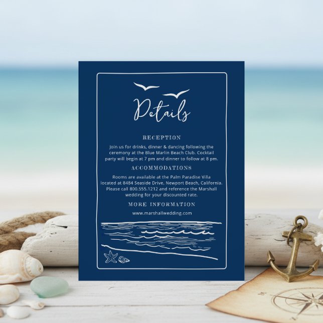  Nautical Wedding Details Card | Ocean & Seashells Tilläggskort (Skapare uppladdad)