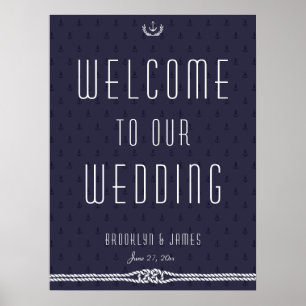 Nautical Wedding Reception Sign 18x24 Blue Anchors Poster