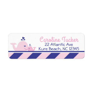 Nautical Whale Baby Shower Address Label rosa navy Returadress Etikett
