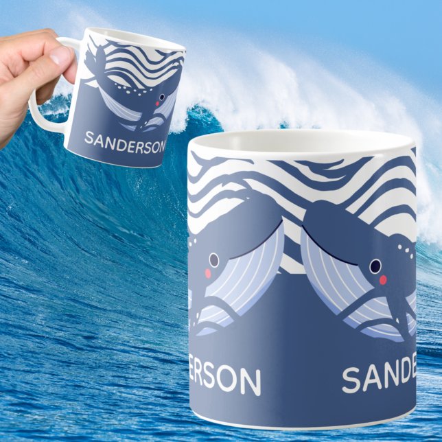 Nautical Whale Grått Blue köket matta eller Bath M Kaffemugg (Skapare uppladdad)