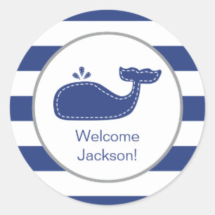 Nautical Whale Sticker, Preppy Navy Rugby Rand Runt Klistermärke