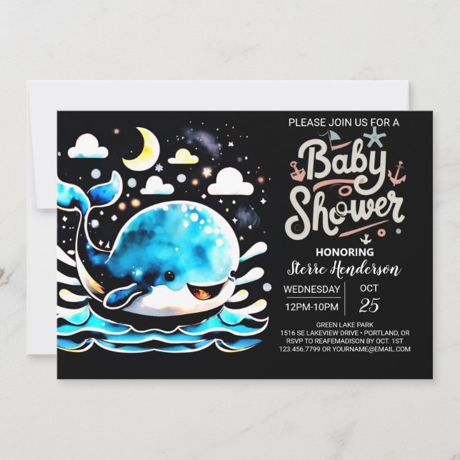 Nautical Whale Watercolor Boy Shower Inbjudningar (Framsida)