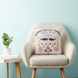 Nautical Whales Boy Nursery Baby Birth Stat Kudde