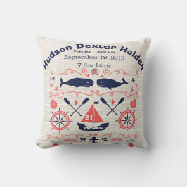 Nautical Whales Boy Nursery Baby Birth Stat Kudde