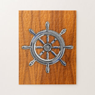 Nautical Wheel på Teak Veneer Pussel