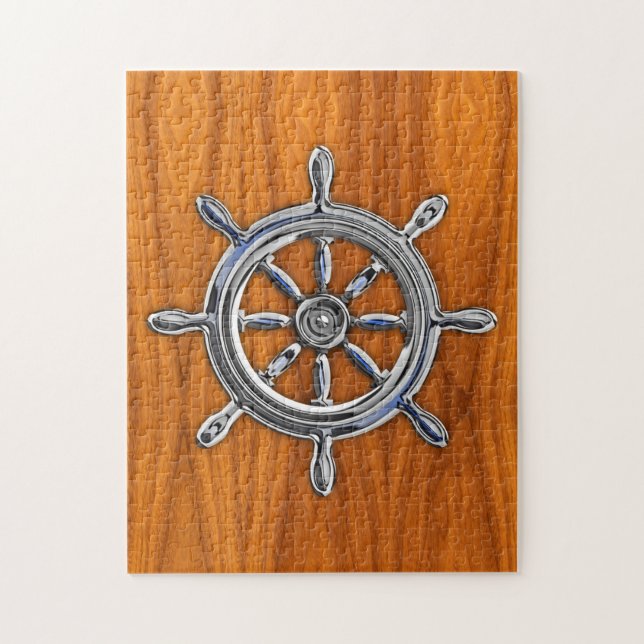 Nautical Wheel på Teak Veneer Pussel (Vertikal)