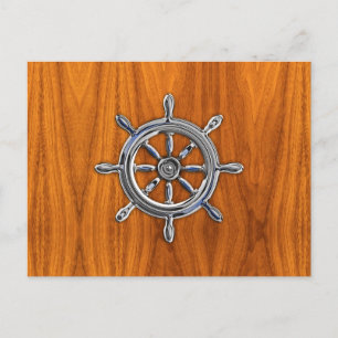 Nautical Wheel på Teak Veneer Vykort