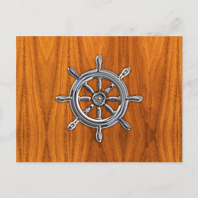 Nautical Wheel på Teak Veneer Vykort (Framsida)