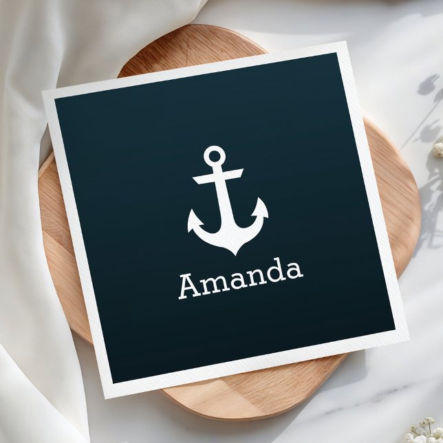 Nautical White Anchor Blue Ombre Personlig Namn Pappersservett (Skapare uppladdad)