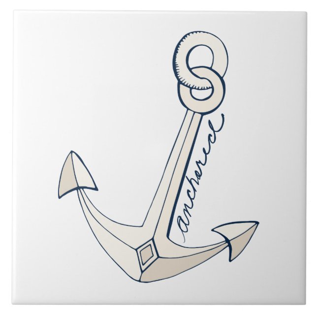 Nautical White Anchor Kakelplatta (Framsidan)