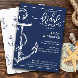 Nautical White Anchor Möhippa Navy Inbjudningar